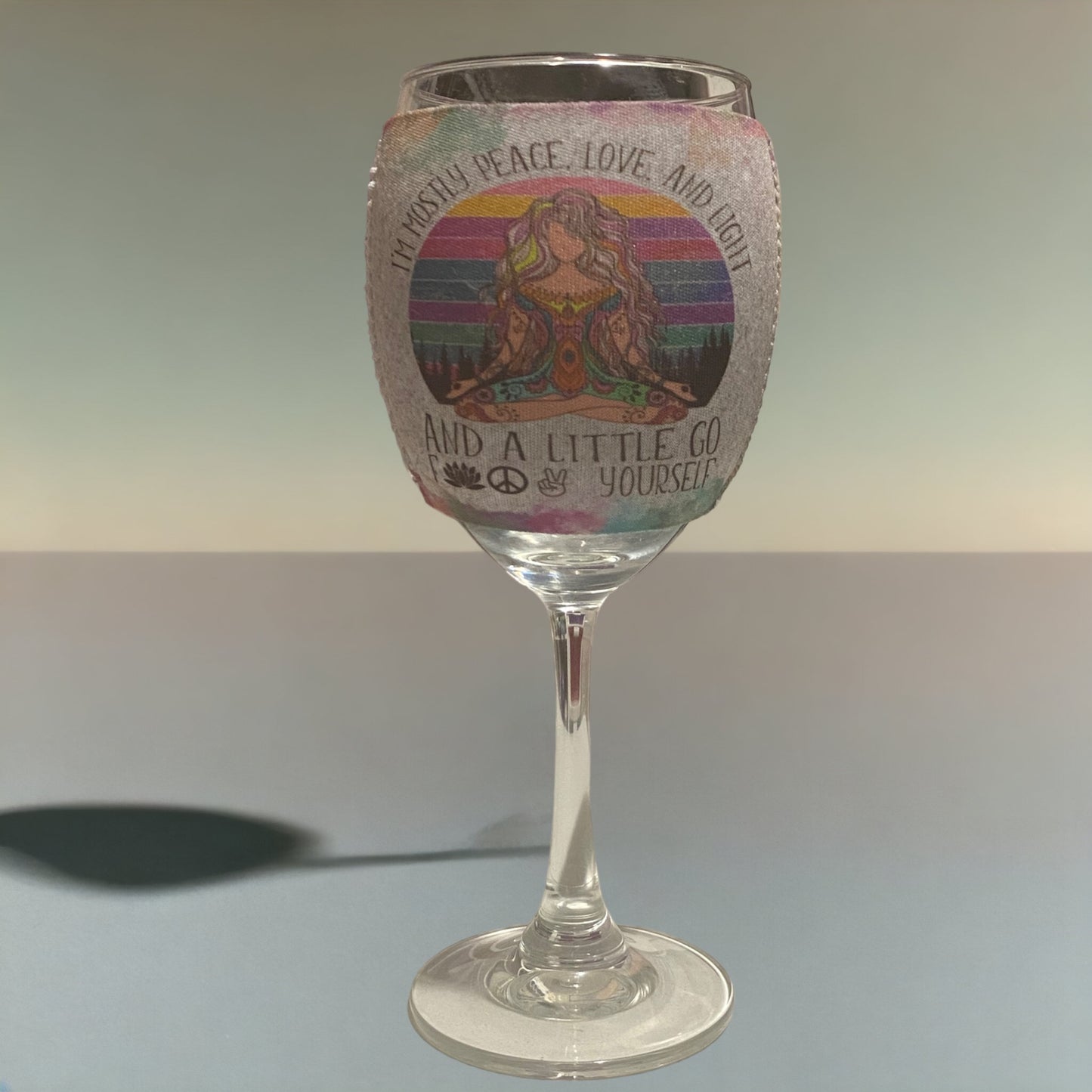 Mostly Peace Love and Light - Wine Glass Cooler